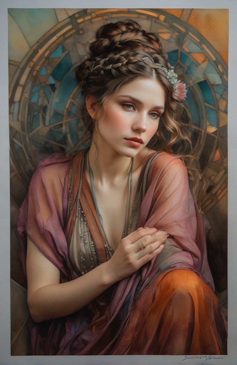Portrait of a woman in a purple shawl with a braid