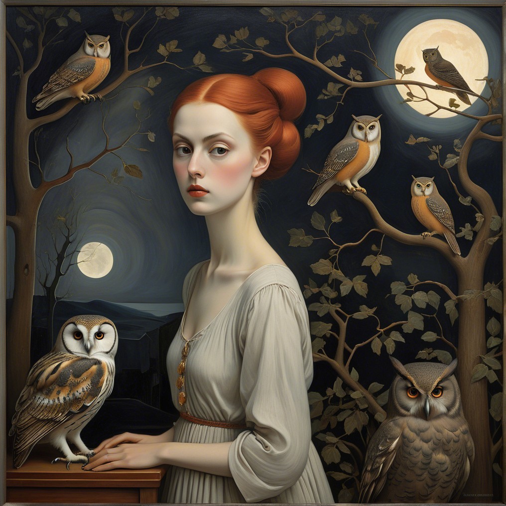 Serene Young Woman in Moonlit Nature Scene