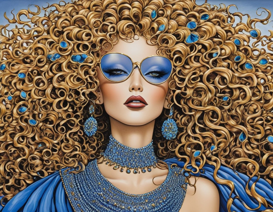 Stylized Illustration of a Woman with Curly Blonde Hair
