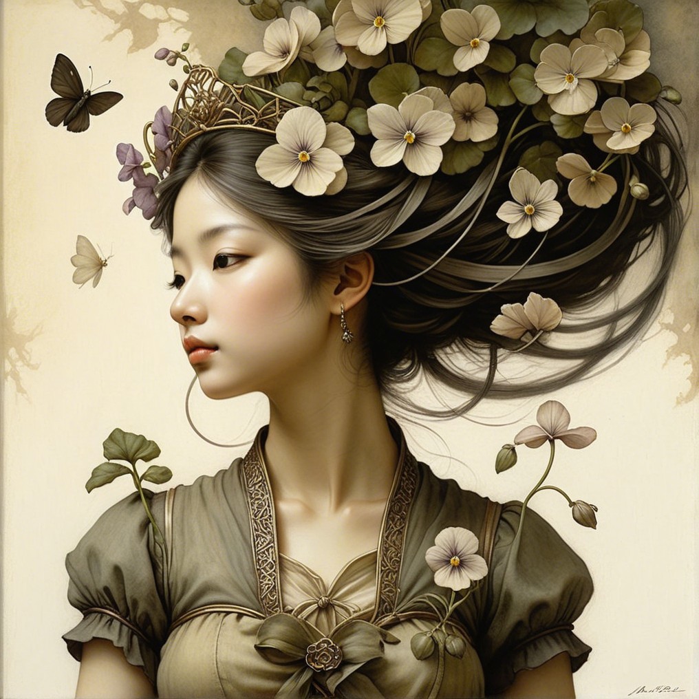 Portrait of a Young Woman with Floral Elegance