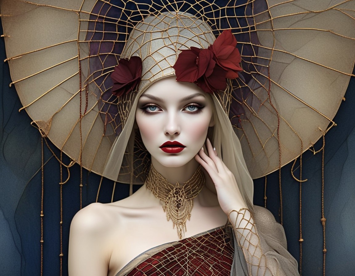 Woman with Decorative Headpiece and Striking Gaze