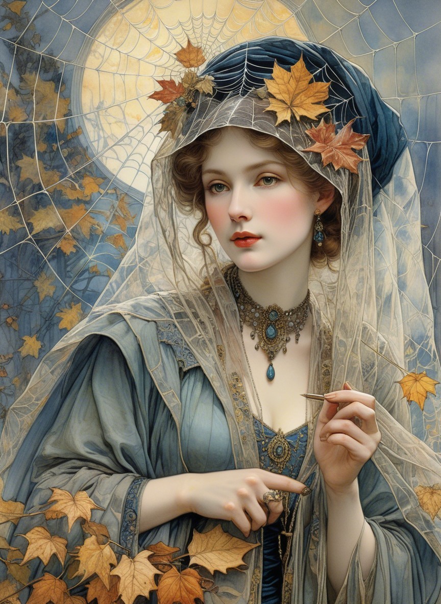 Young Woman in Elegant Attire Amidst Autumn Leaves