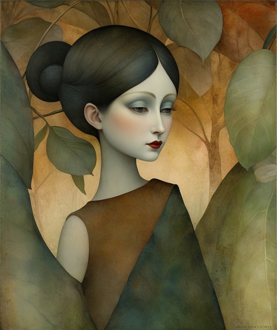 Serene Young Woman Surrounded by Nature's Colors