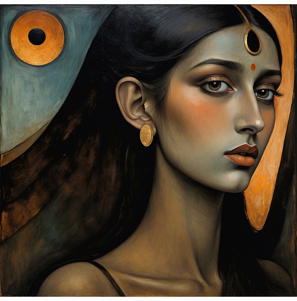 Portrait of a Woman with Delicate Features and Bindi
