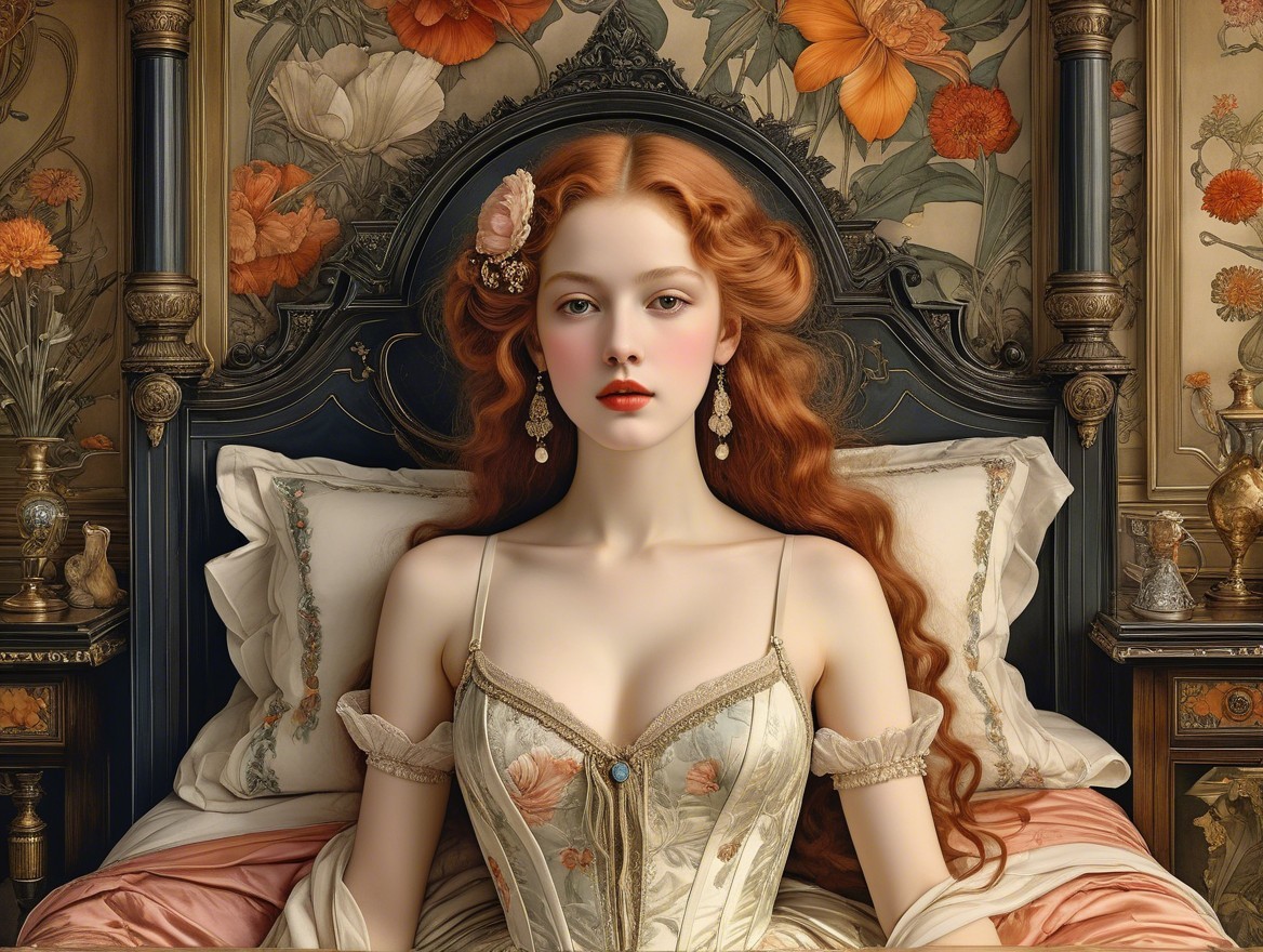 Elegant Young Woman in Vintage Floral Corset