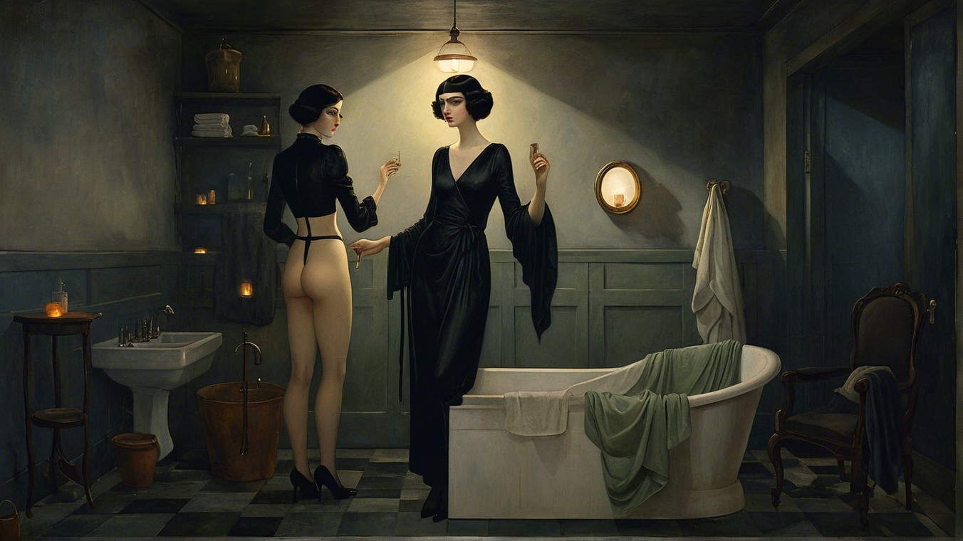 Elegant Interaction in a Vintage Bathroom Setting