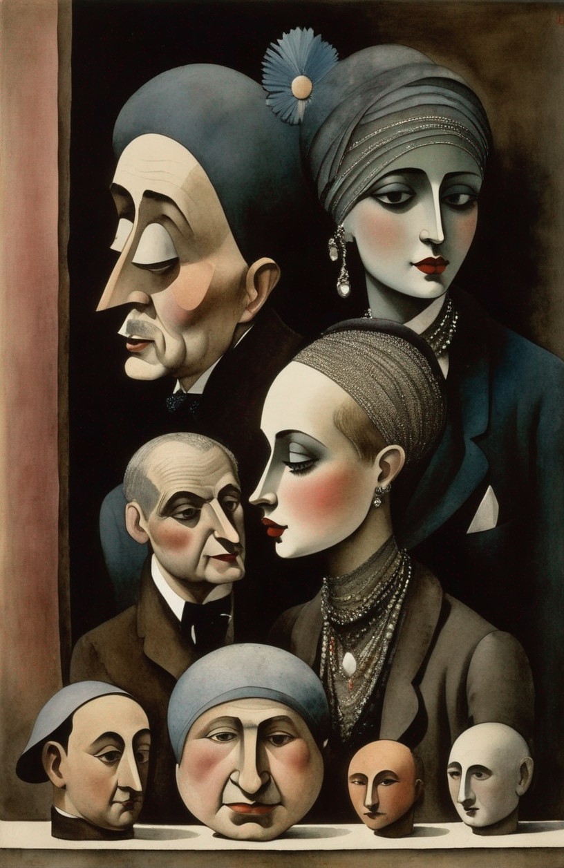 Stylized Figures in Colorful Elegant Composition