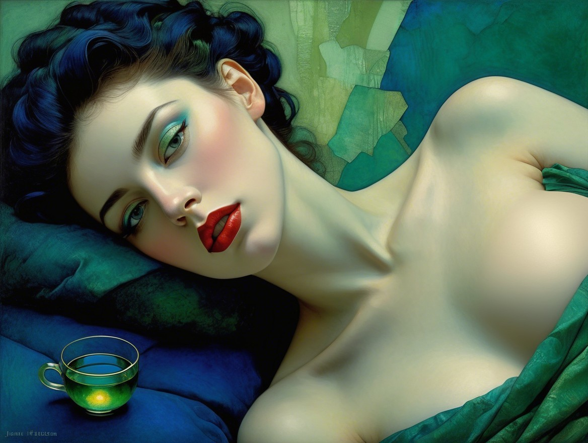 Portrait of a Woman with Dark Hair and Green Background