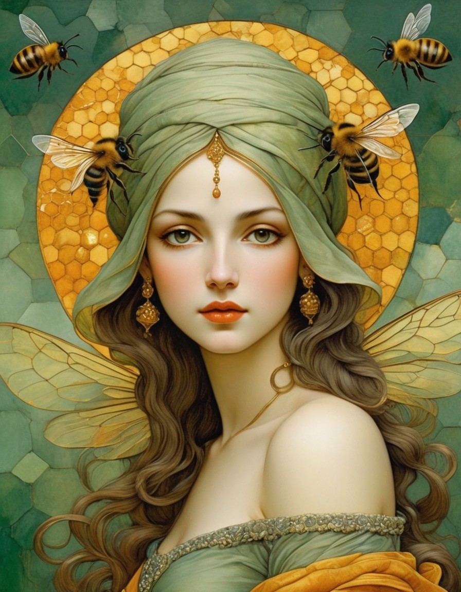 Fantasy Portrait of Woman with Bee-Like Features