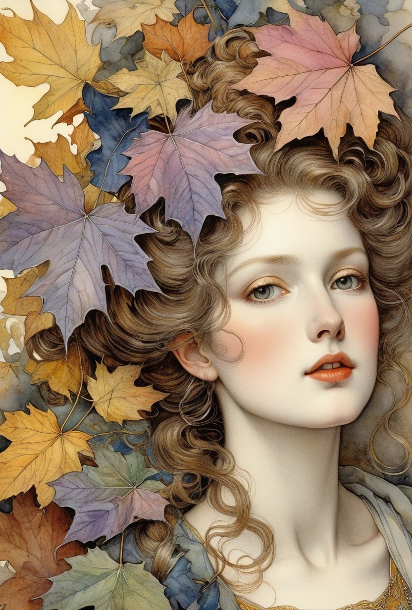 Portrait of a Young Woman with Autumn Leaves