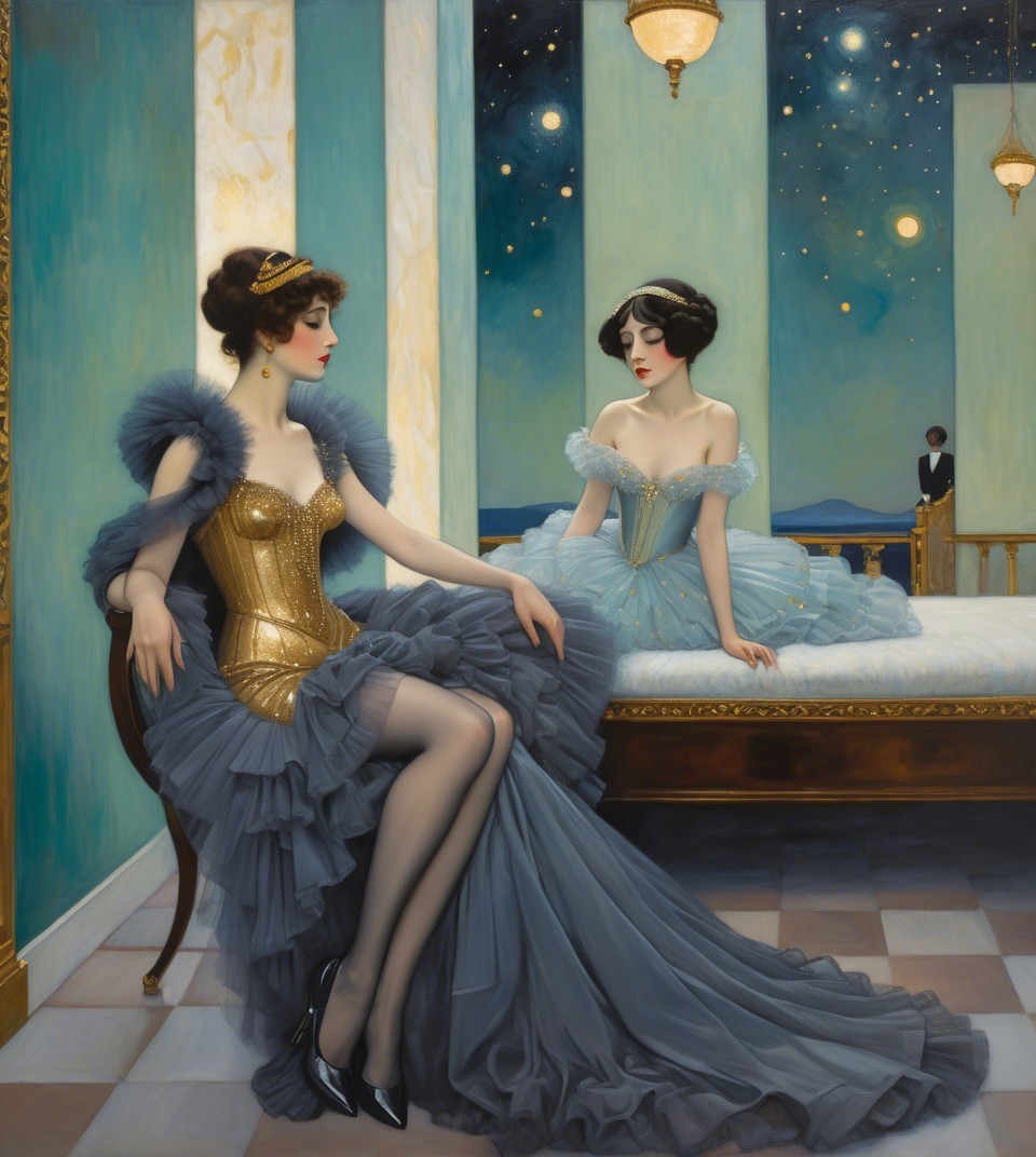Elegant Women in Luxurious Room with Golden Accents