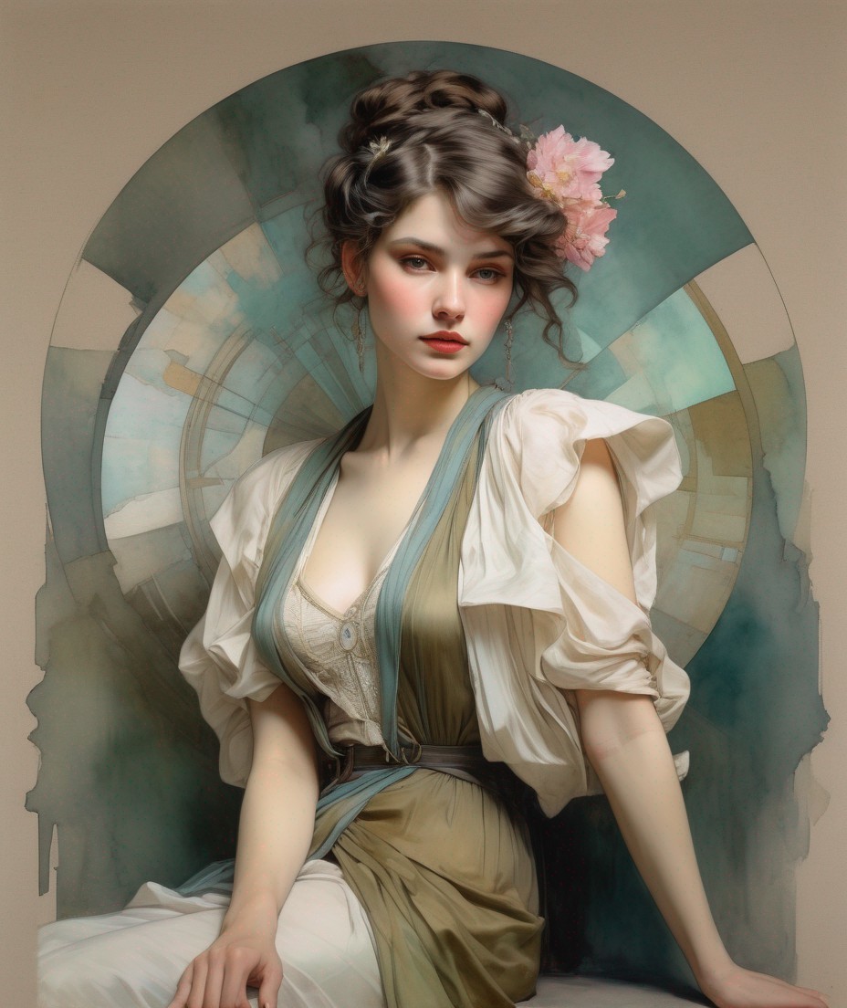 Portrait of a woman in vintage attire with floral updo