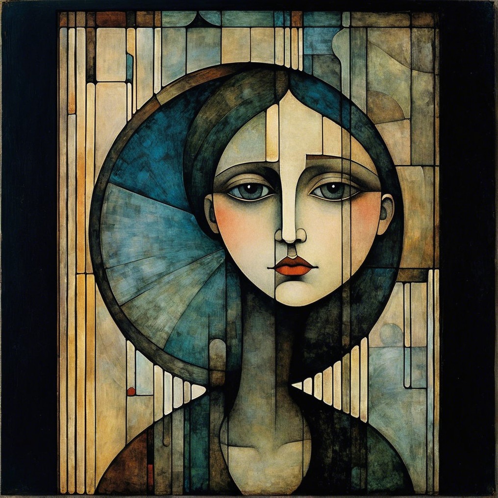 Stylized Portrait of a Woman with Geometric Shapes
