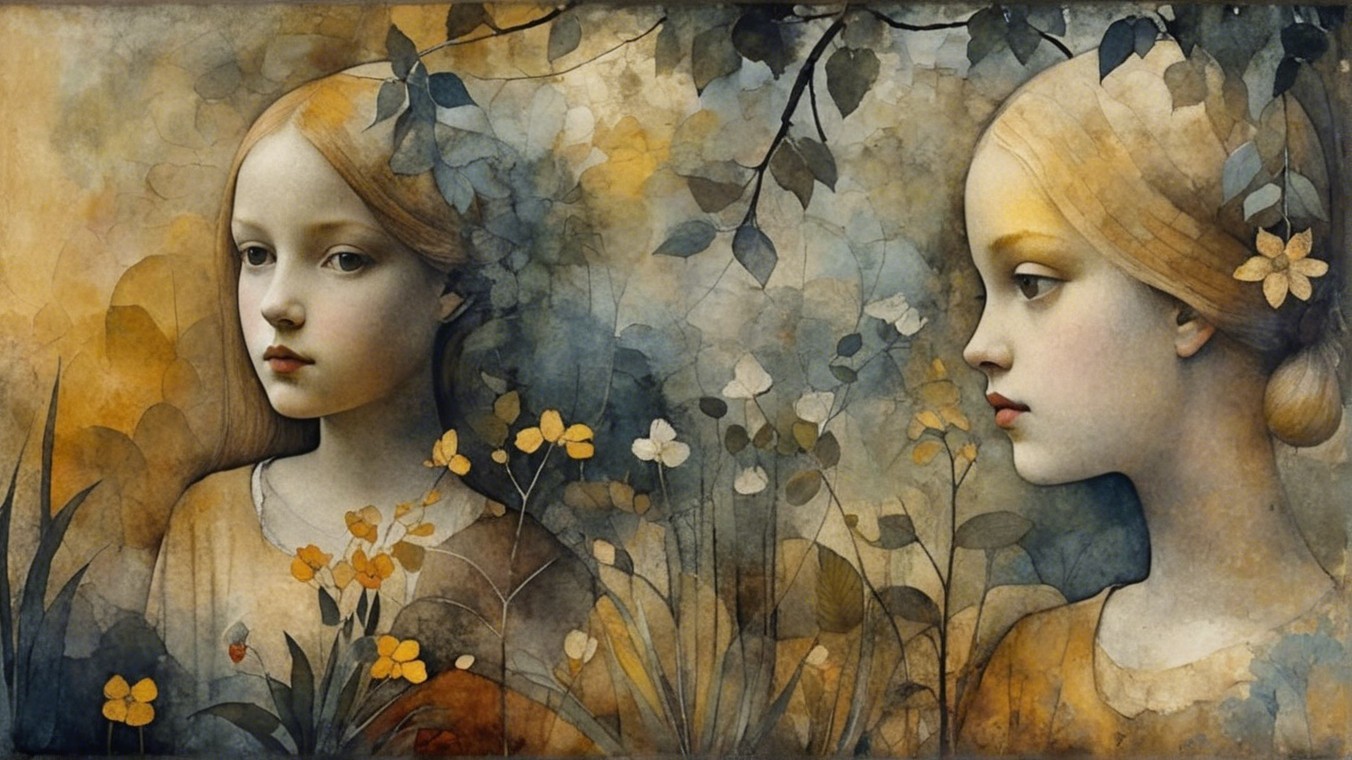 Serene Young Girls in Dreamy Nature Background
