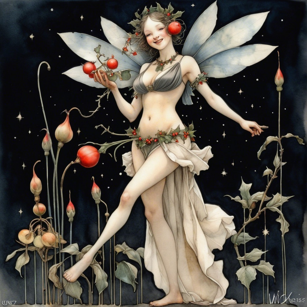 Whimsical fairy with translucent wings in a garden