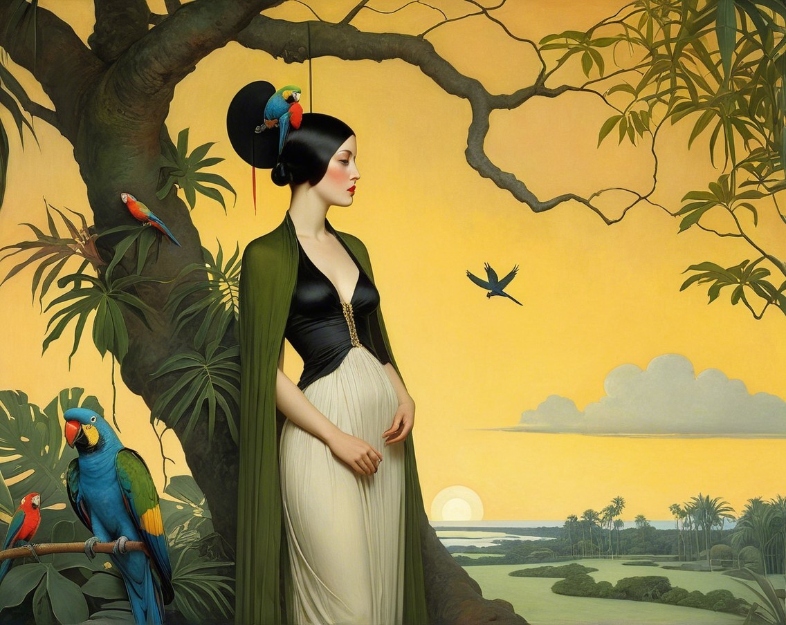 Serene Woman in White Dress Amidst Vibrant Landscape