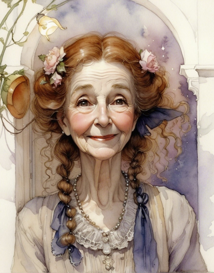 Charming Illustration of an Elderly Woman's Warmth