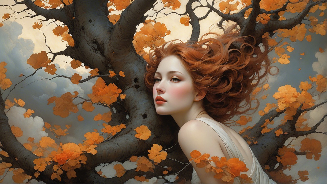Portrait of a Young Woman with Red Hair in Autumn