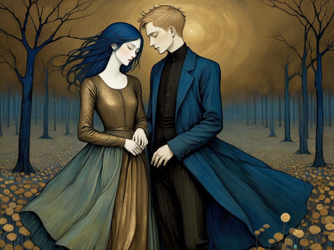 Couple in Mystical Landscape with Ethereal Forest