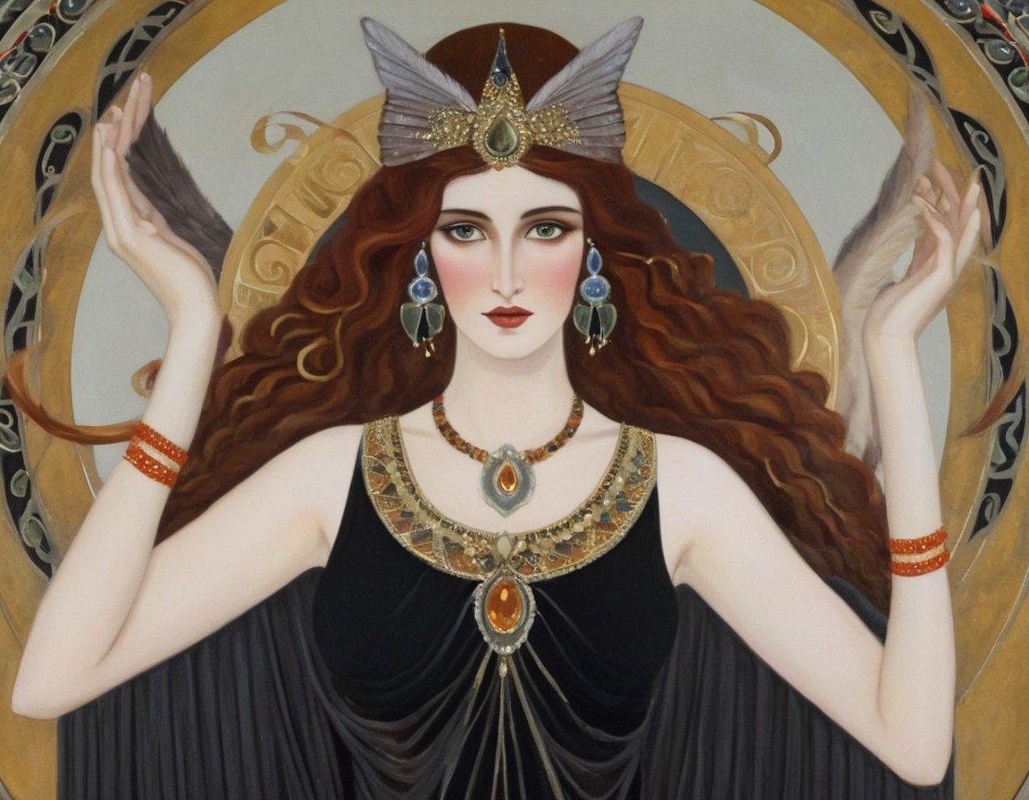 Illustration of a Woman with Red Hair and Gold Headdress