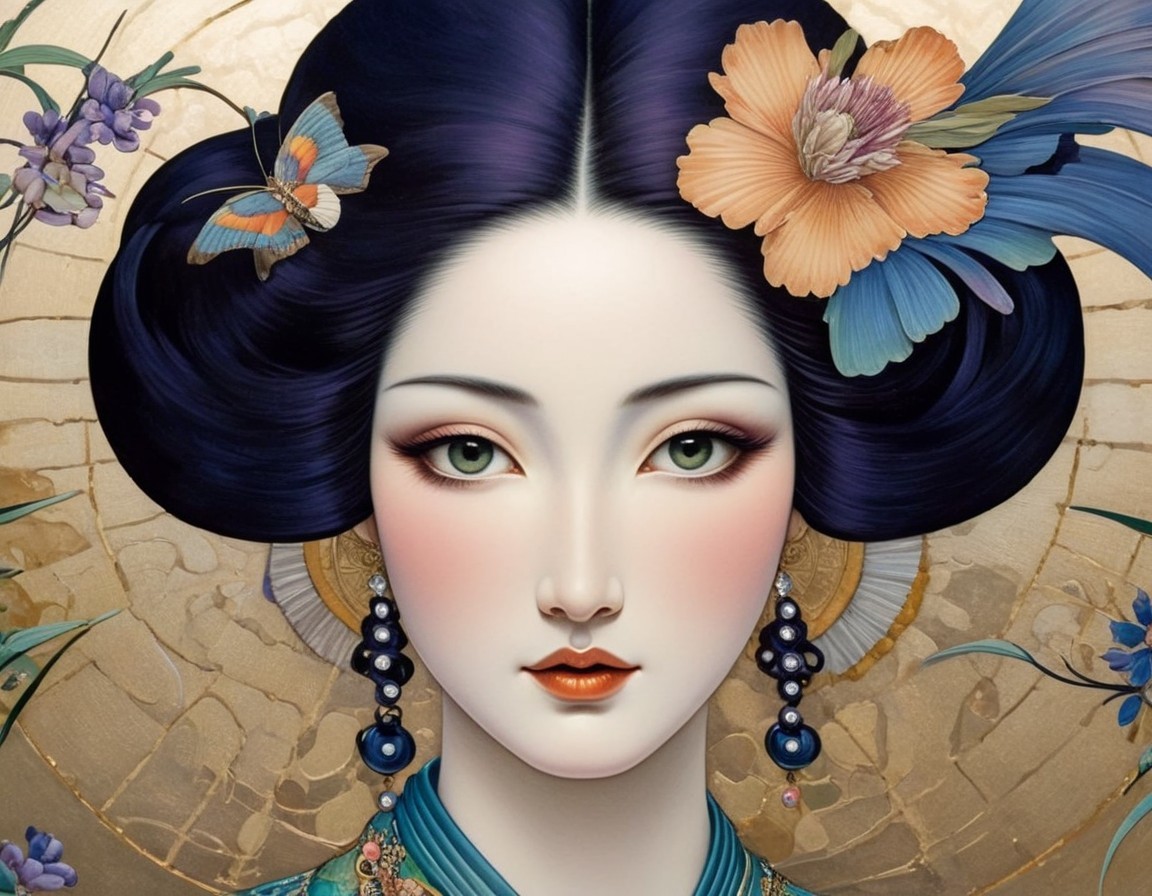 Illustration of a woman with ornate hair and large eyes
