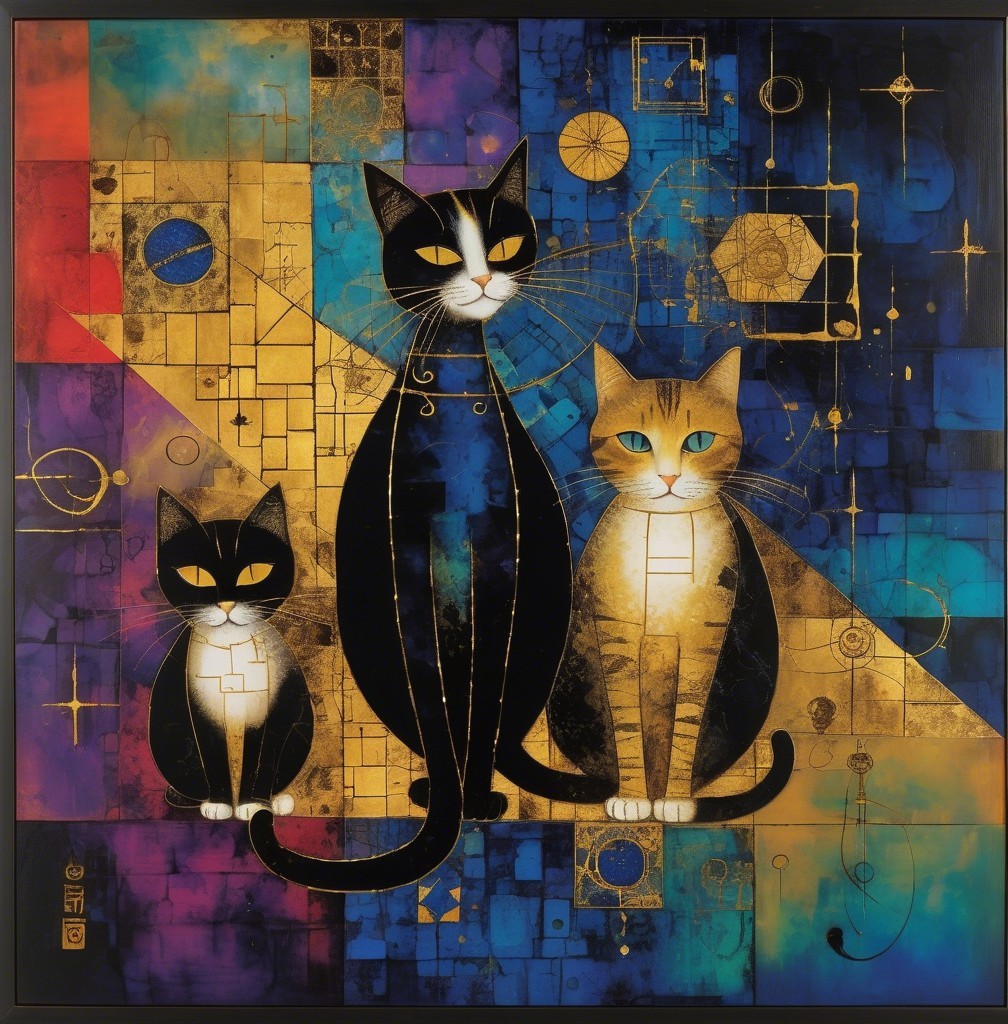 Stylized Cats on Vibrant Abstract Background