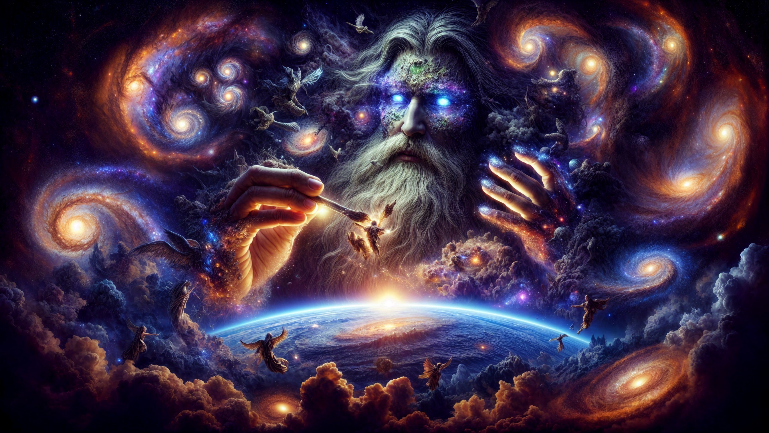 Cosmic Scene of a Wise Figure Manipulating Stars