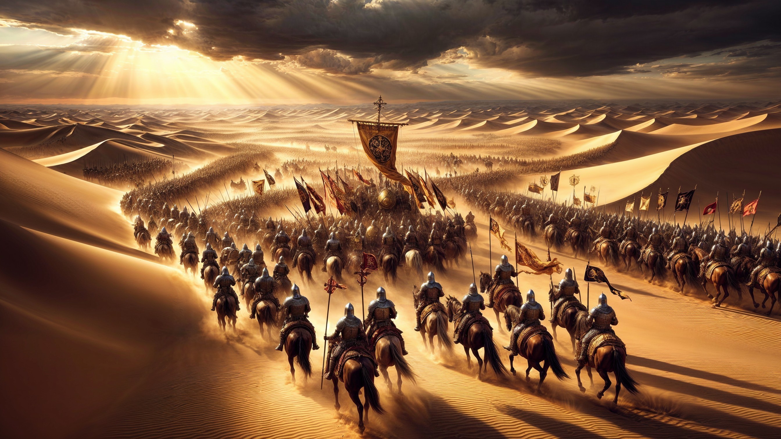 Armored Knights Marching Through a Golden Desert