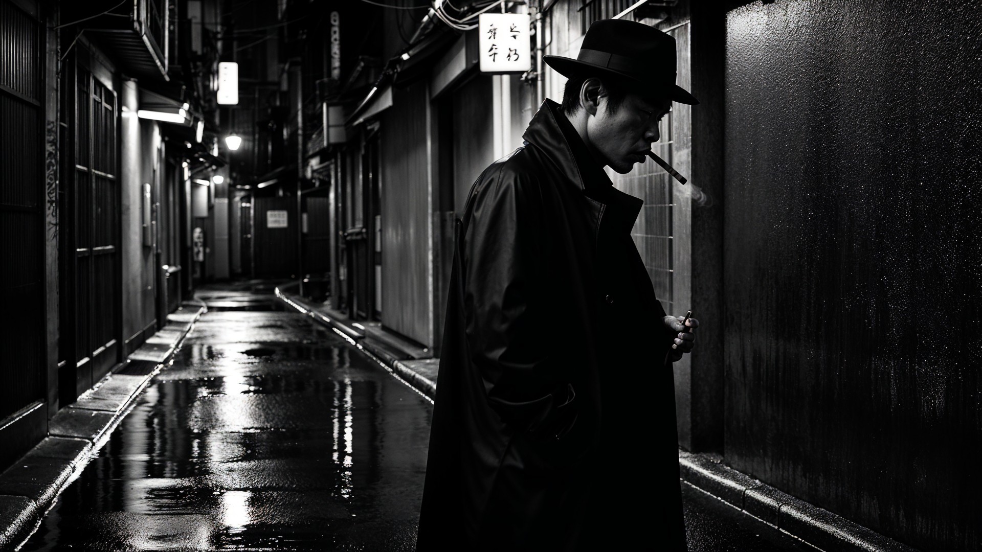 Mysterious Figure in Dimly Lit Urban Alley