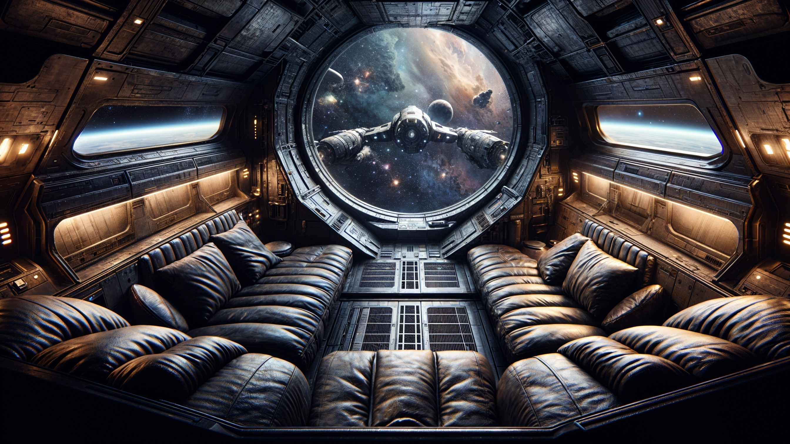 Futuristic Spacecraft Lounge with Cosmic View