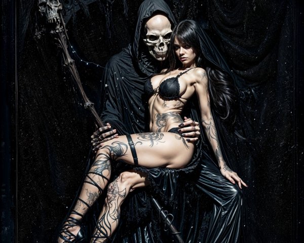 Contrast of Dark and Sensual Elements in Visual Art