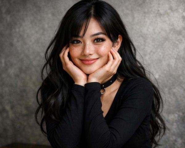 Medium Close-Up of Young Asian Woman with Freckles