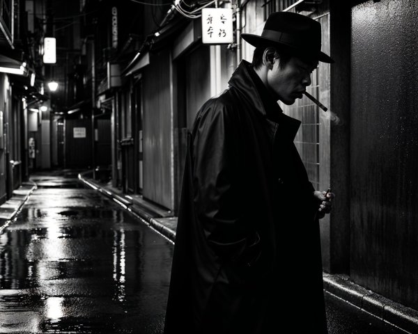 Mysterious Figure in Dimly Lit Urban Alley