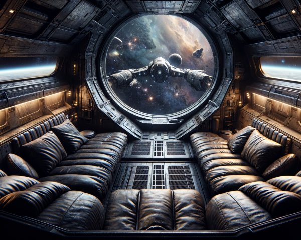 Futuristic Spacecraft Lounge with Cosmic View