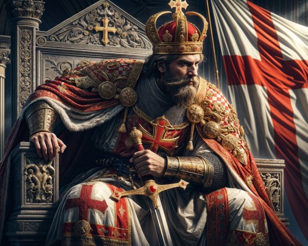 Regal Figure on Throne in Elaborate Armor and Garments