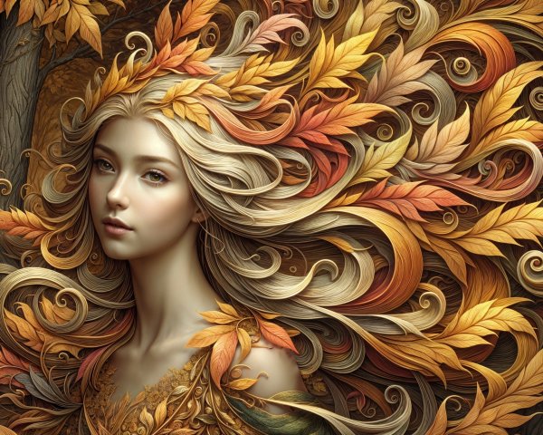 Young Woman with Autumn-Inspired Hair and Forest Background