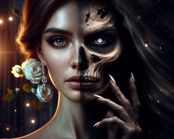 Contrast of Beauty and Decay in a Divided Portrait