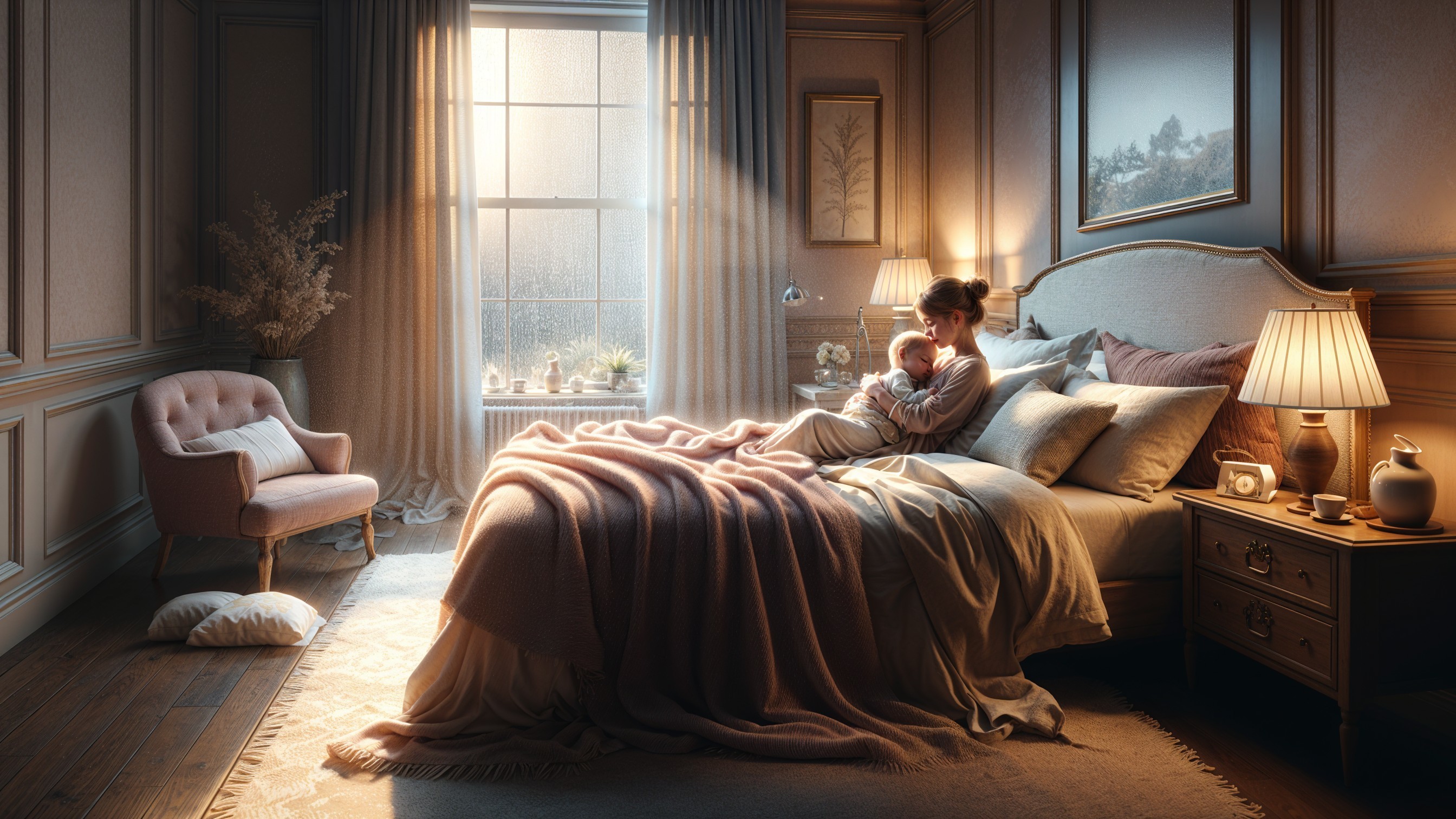 Cozy Bedroom with Warm Light and Comforting Elements