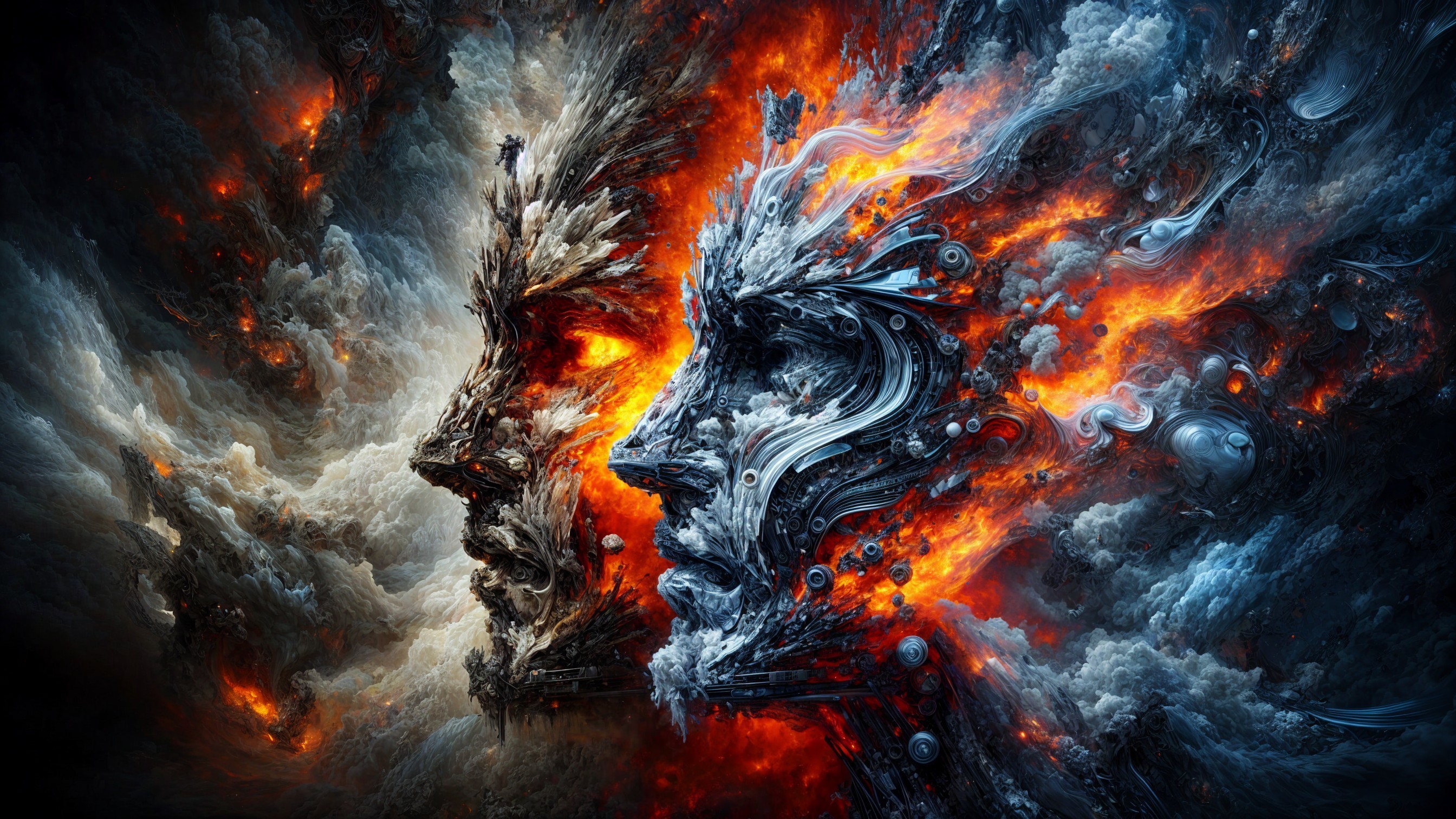 Fusion of Human Faces in Clouds and Fire Elements