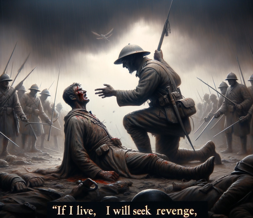 Battlefield Scene of Soldier and Wounded Comrade