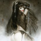 Mysterious Figure in Sheer Black Fabric and Jewelry