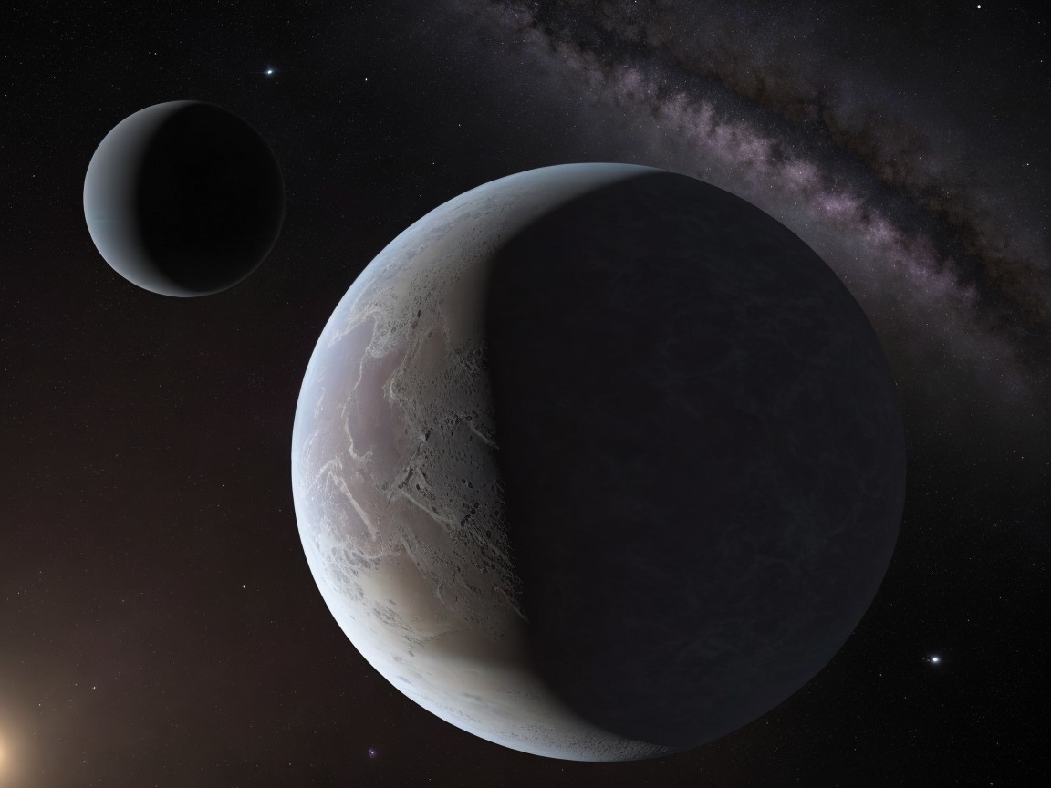 Celestial Scene with Two Planets in Distant Galaxy