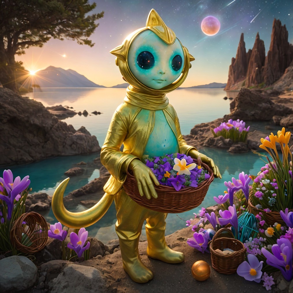 Whimsical Creature by Tranquil Water in Fantasy Landscape