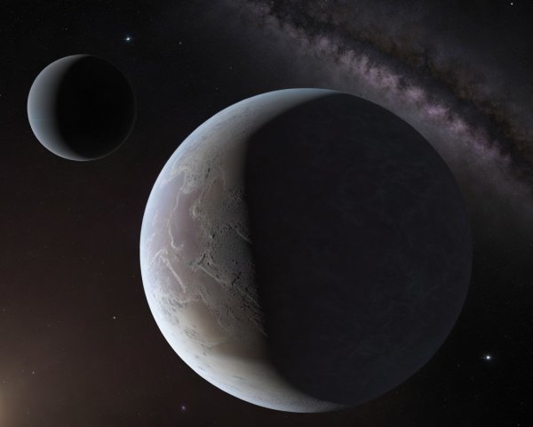 Celestial Scene with Two Planets in Distant Galaxy