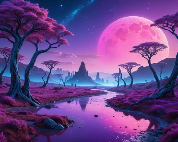 Surreal Landscape with Purple and Pink Hues