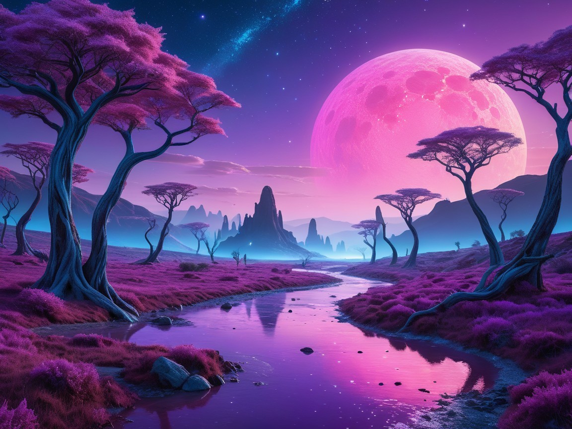 Surreal Landscape with Purple and Pink Hues