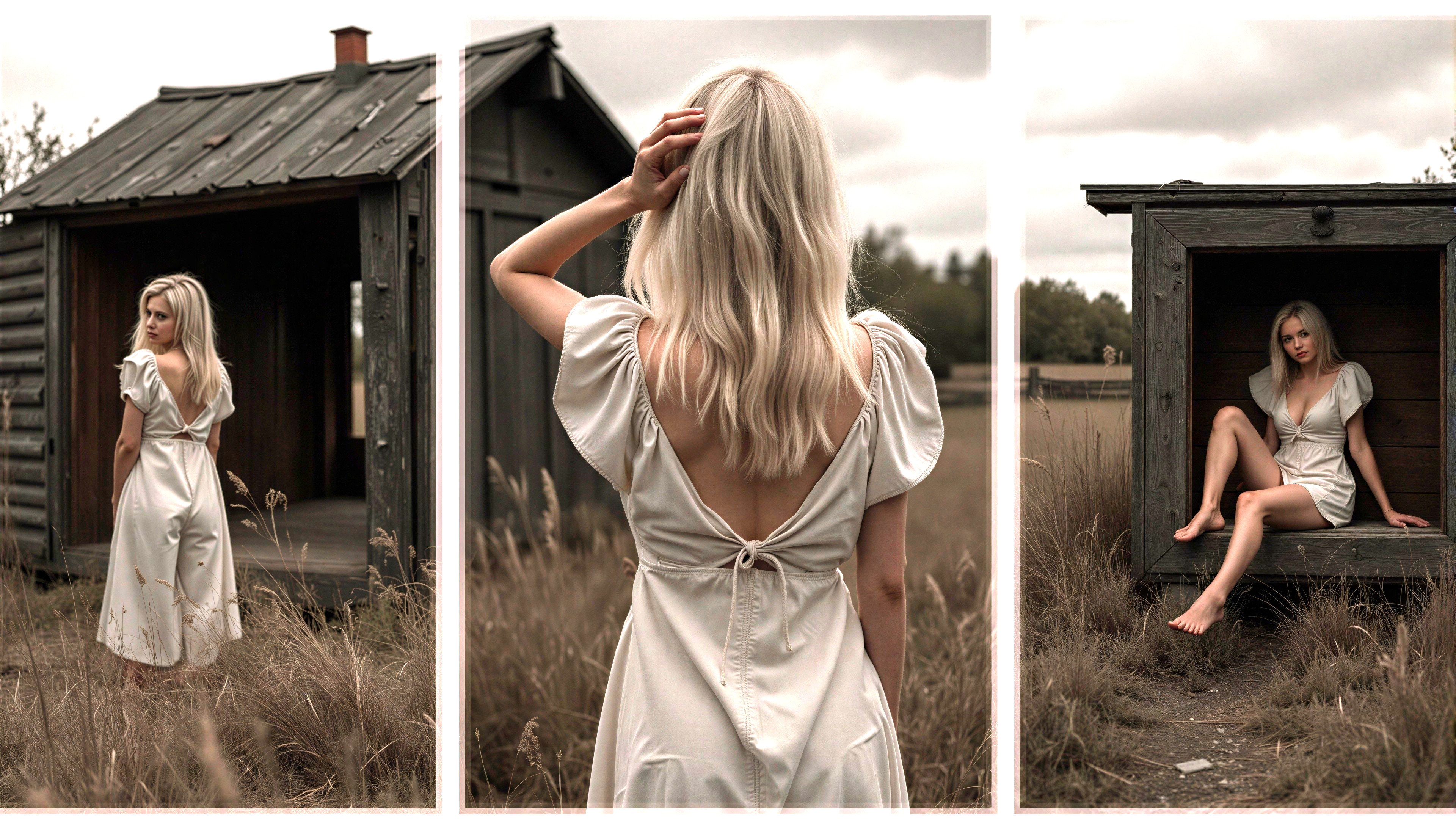 Young Woman in White Dress in Serene Field Setting