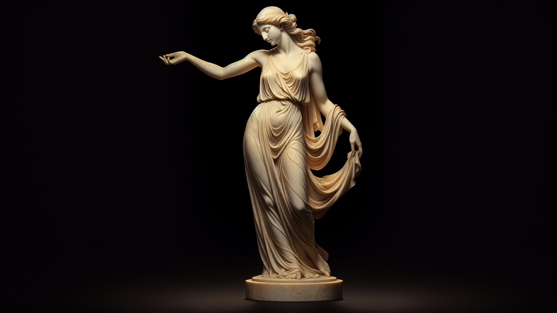 Marble Statue of a Draped Woman with Serene Expression