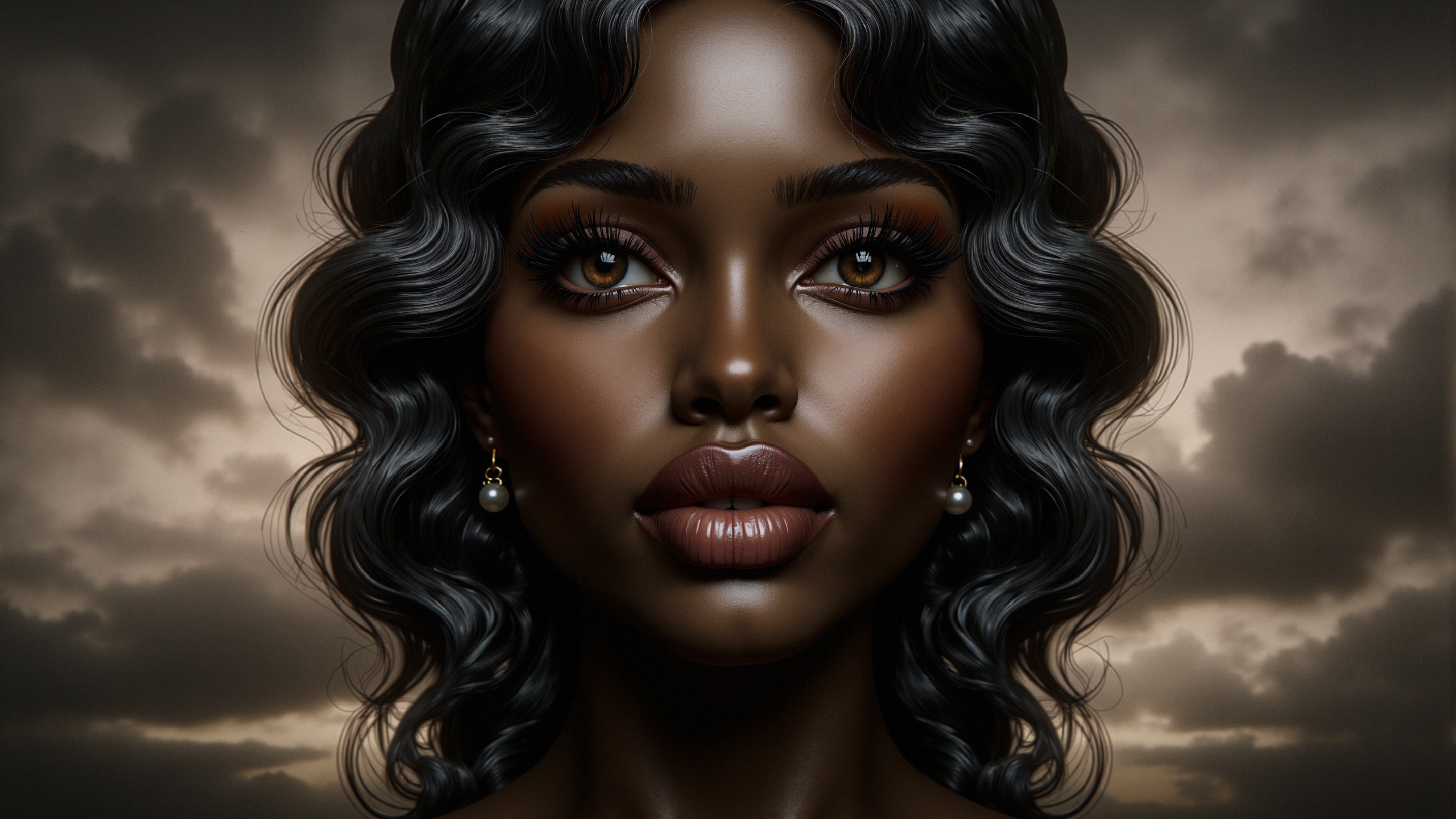 Portrait of a Woman with Brown Eyes and Curly Hair