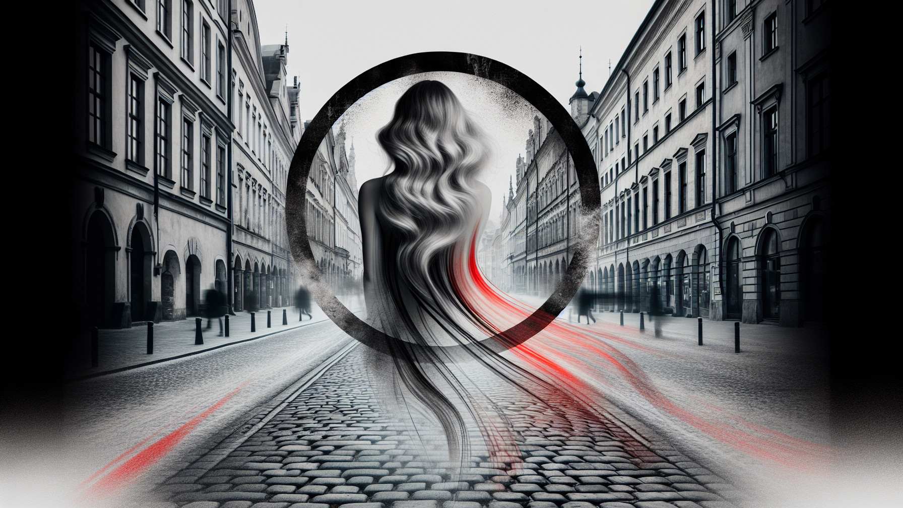 Mysterious Woman in Ethereal Cobblestone Setting